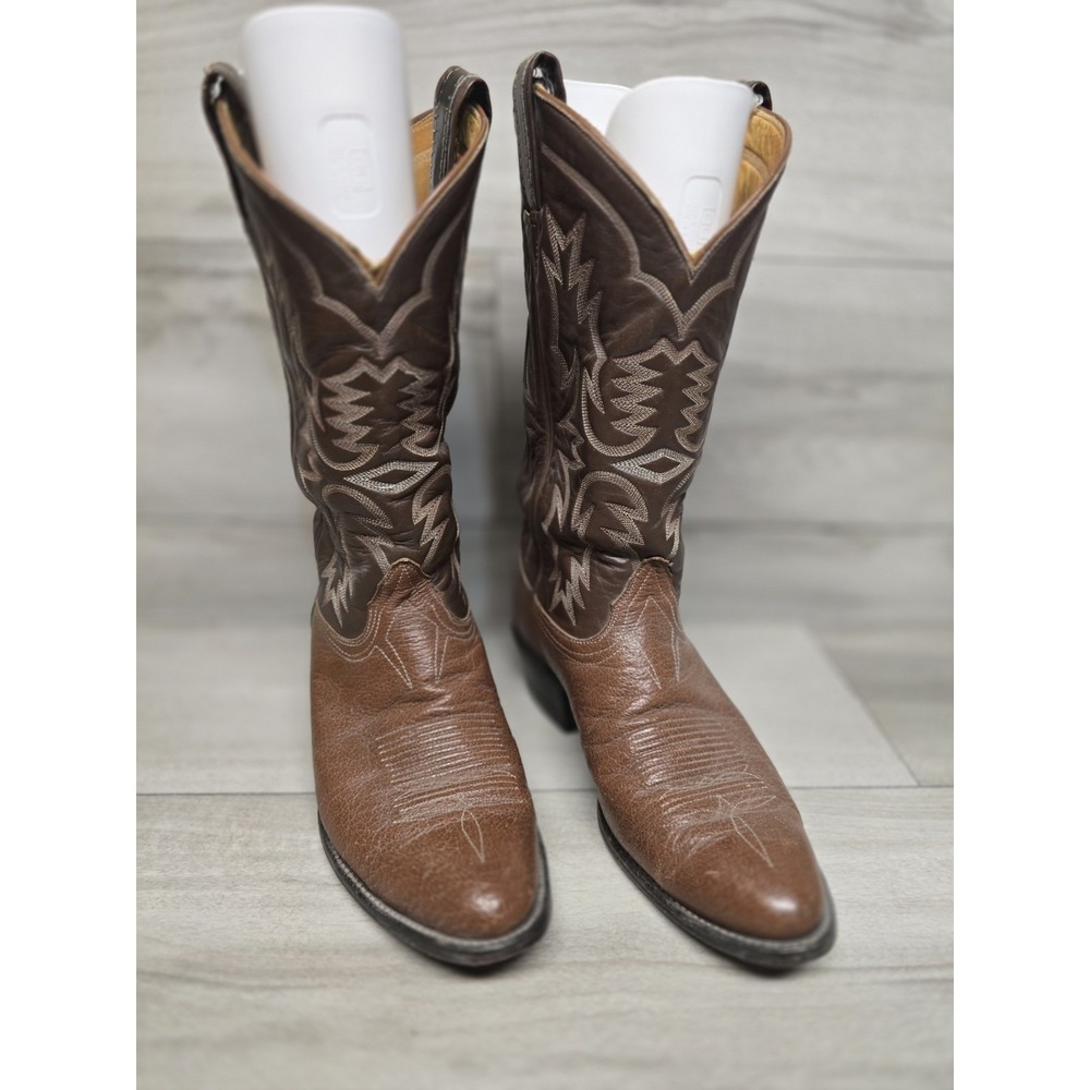 Tony Lama Mens 10.5D Brown Leather Western Cowboy Boots USA Made Vintage